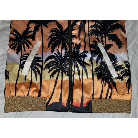 SAINT LAURENT Palm Tree Print Satin Bomber Jacket Unisex Size FR 46 - Picture 9 of 16
